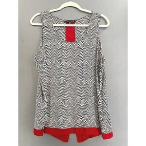 Zac & Rachel Womens XL Sleeveless Blouse Black White Chevron Red Trim Split Back